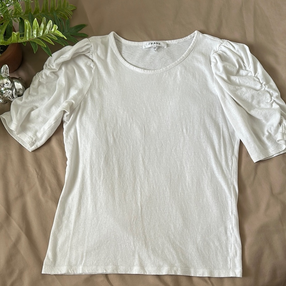 Frame White Puff Sleeve Top, sz. Medium.